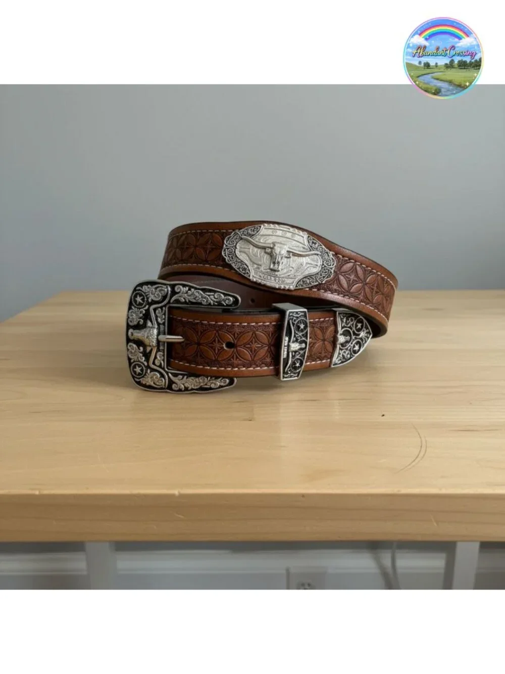Genuine Leather Western Concho Belt Rodeo Cowboy Star Buckle